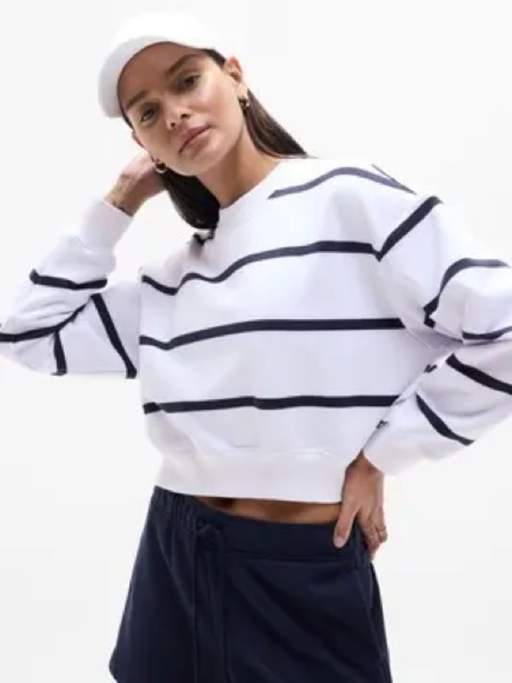 Athleta ‘TERRY COTTON CROP’ Sweatshirt with Navy Stripes
